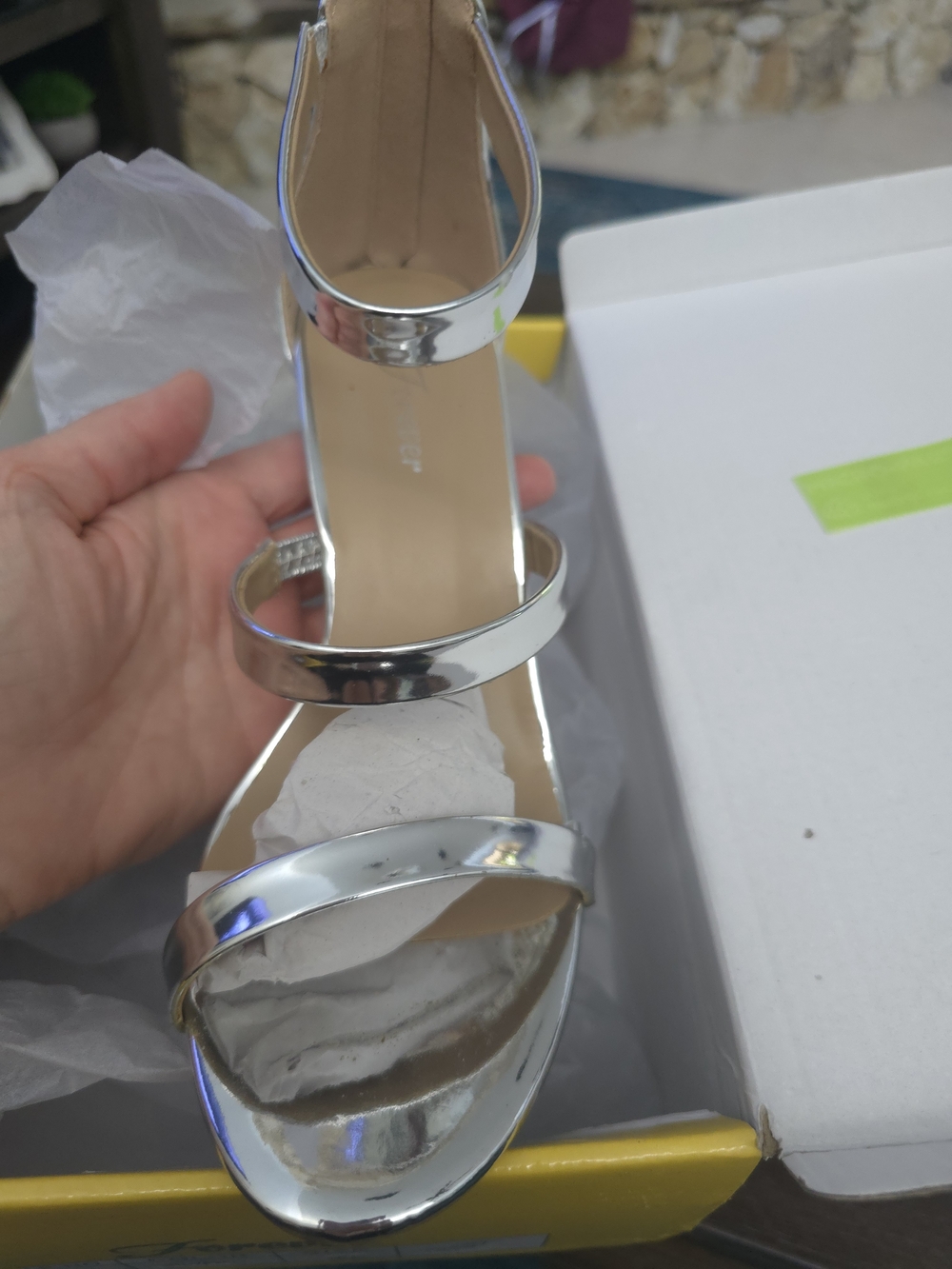 Forever 21 Silver Metallic Strappy Block Heel Sandal